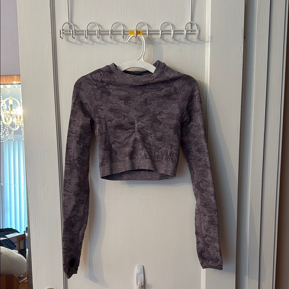Gymshark Camo Seamless Long Sleeve Crop Top - Lavender Grey